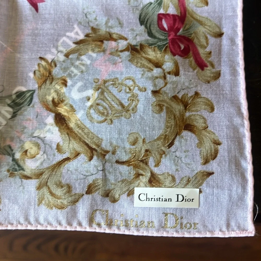 Christian Dior 18”x18” scarf, Authentic, Vintage, BONUS Dior pouch.